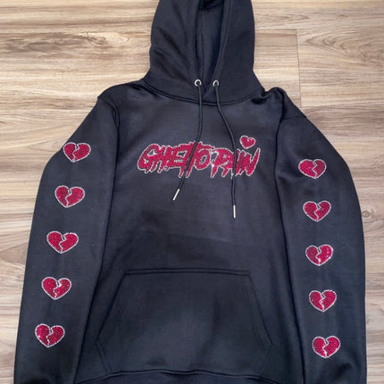 Collection image for: “Black Flashy Red” Ghetto Pain (Rhinestone) hoodie